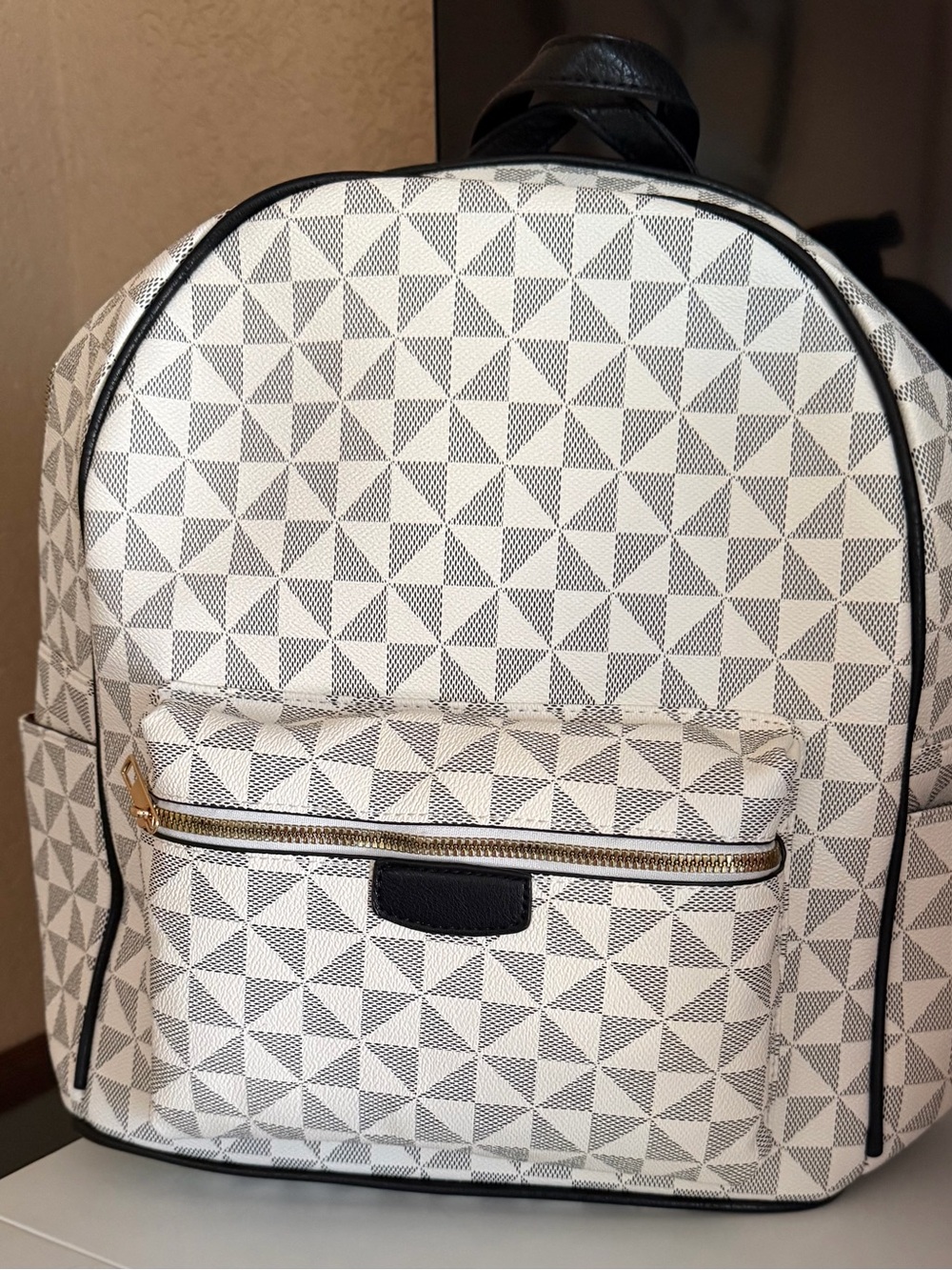 New Geometric Print Mini Backpack in White and Gray